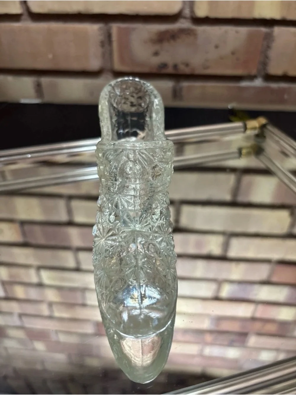 Vintage Fenton Art Glass Clear Daisy & Button Shoe Slipper Clear 6”